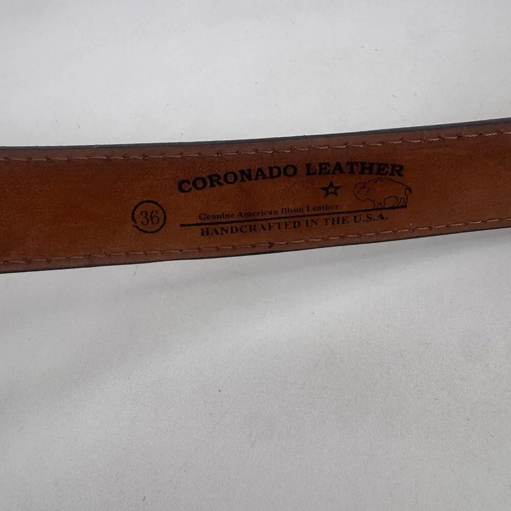 Coronado Brown American Bison Leather Belt ~ Size 36 w/ Brass Buckle Made in USA